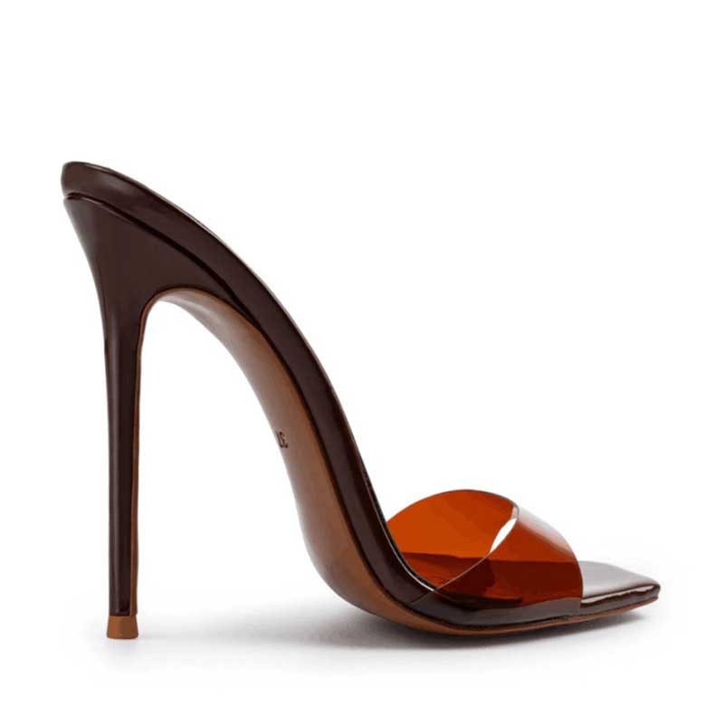 Square Toe High Heel Mules in Brown