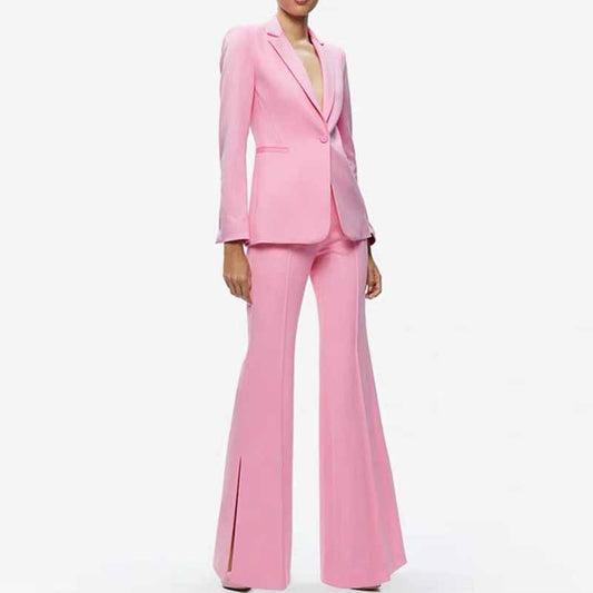 Pink Wedding Suit One Button Bell-bottoms Pantsuit Formal Outfit