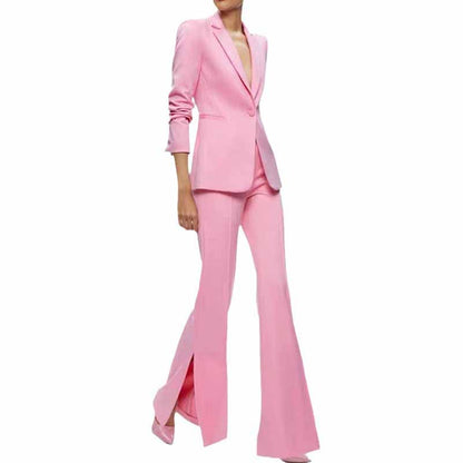Pink Wedding Suit One Button Bell-bottoms Pantsuit Formal Outfit