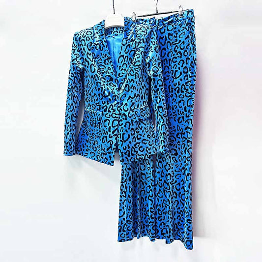 Women's Animal Print Velvet Pantsuit | Slim Fit Blazer & Trousers Set