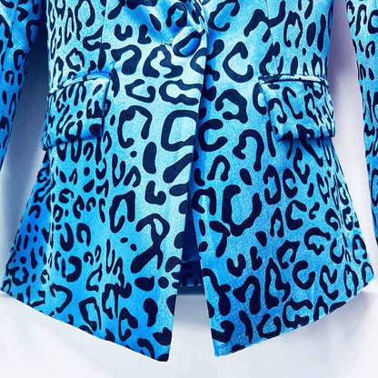 Women's Animal Print Velvet Pantsuit | Slim Fit Blazer & Trousers Set