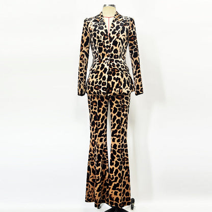 Women's Animal Print Velvet Pantsuit | Slim Fit Blazer & Trousers Set