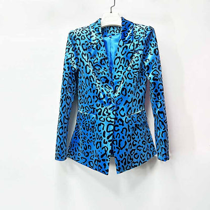 Women's Animal Print Velvet Pantsuit | Slim Fit Blazer & Trousers Set