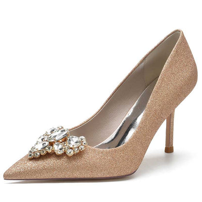 Glitter Rhinestones Wedding Shoes Slip On Bridal Heels Prom Shoes