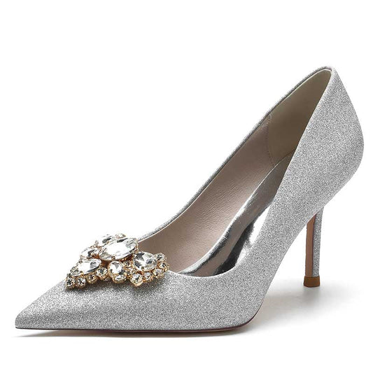 Glitter Rhinestones Wedding Shoes Slip On Bridal Heels Prom Shoes