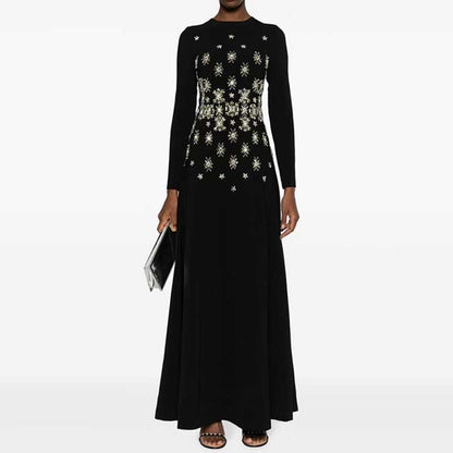 High Collar Black Beaded Long Formal Dress Prom Gown