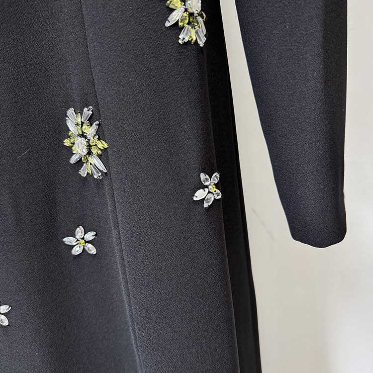High Collar Black Beaded Long Formal Dress Prom Gown