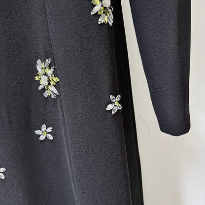 High Collar Black Beaded Long Formal Dress Prom Gown