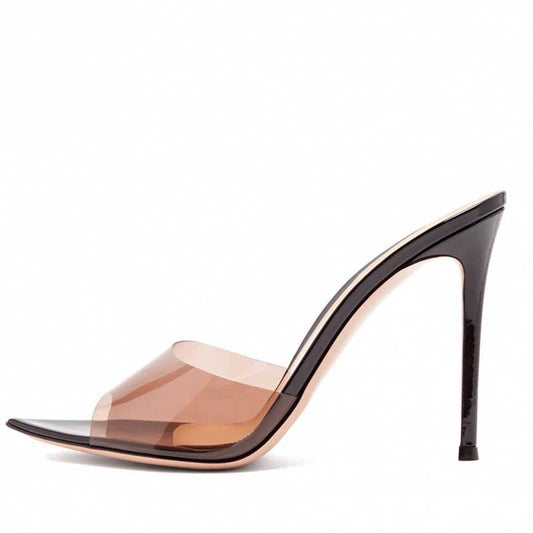 PVC High Heeled Mules Peep Toe Stiletto Sandals