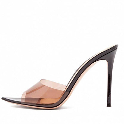 PVC High Heeled Mules Peep Toe Stiletto Sandals