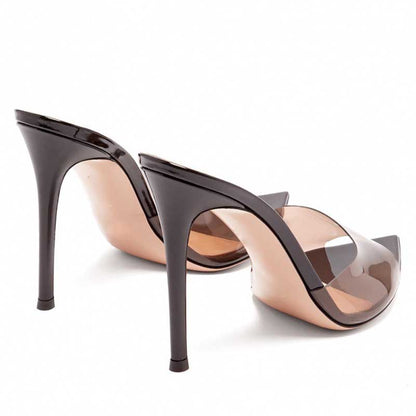 PVC High Heeled Mules Peep Toe Stiletto Sandals