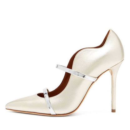 Slip-On Pumps Pointed Toe White Heels