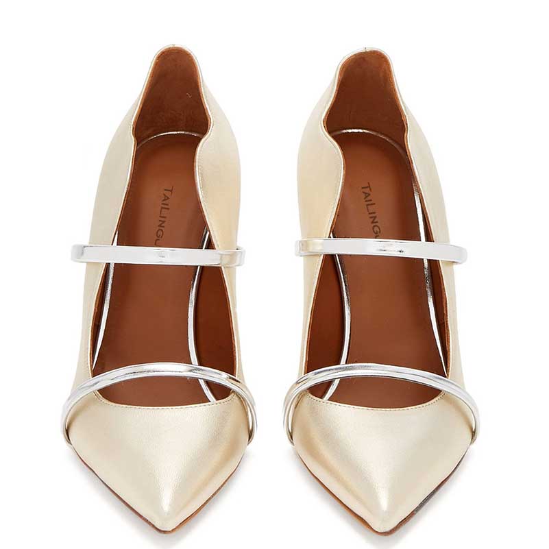 Slip-On Pumps Pointed Toe White Heels