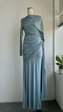 Shawl Ruched Draped Maxi Dress Long Sleeve Prom Dresses