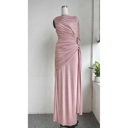 Shawl Ruched Draped Maxi Dress Long Evening Dress