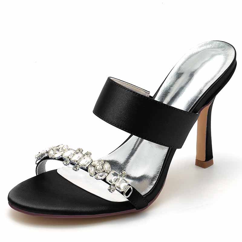 3.74" Satin Bridal Shoes Open Toe Kitten Heel Pumps