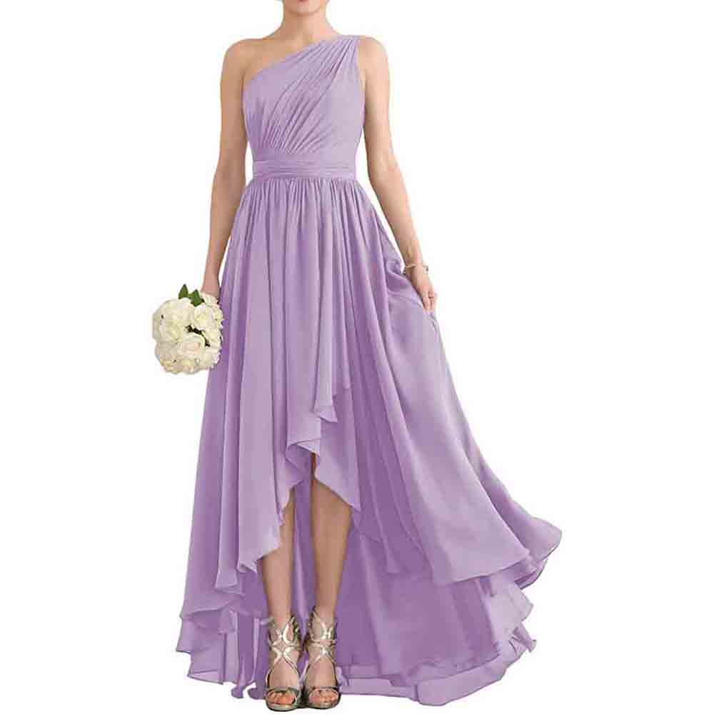 One Shoulder Bridesmaid Dresses High Low Chiffon Evening Formal Gown