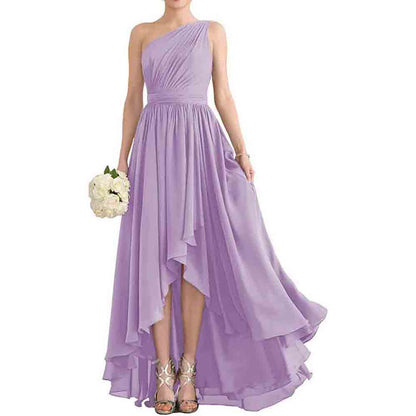 One Shoulder Bridesmaid Dresses High Low Chiffon Evening Formal Gown