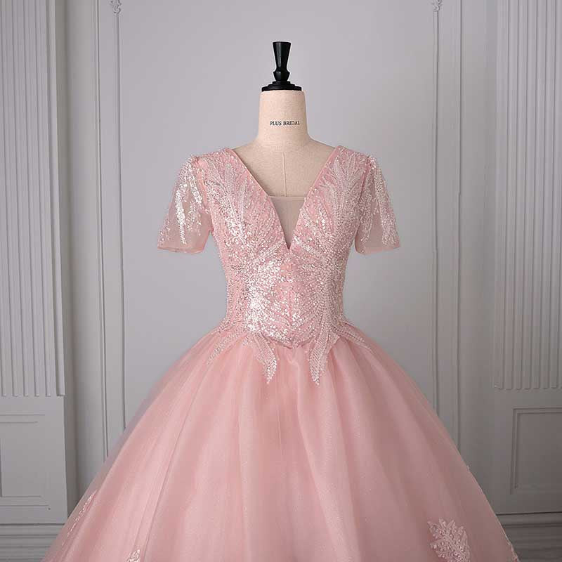 Quinceanera Dress Squin Appliques Short Sleeves Ball Gowns