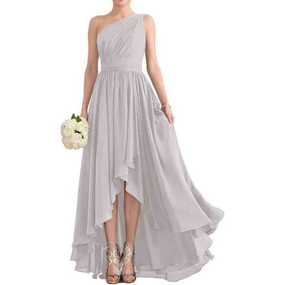 One Shoulder Bridesmaid Dresses High Low Chiffon Evening Formal Gown