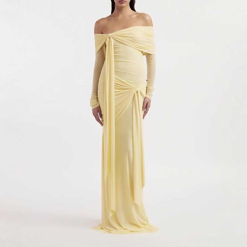 Off Shoulder Knot Detail Maxi Dress Long Evening Dress