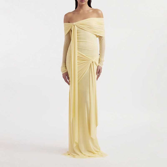 Off Shoulder Knot Detail Maxi Dress Long Evening Dress
