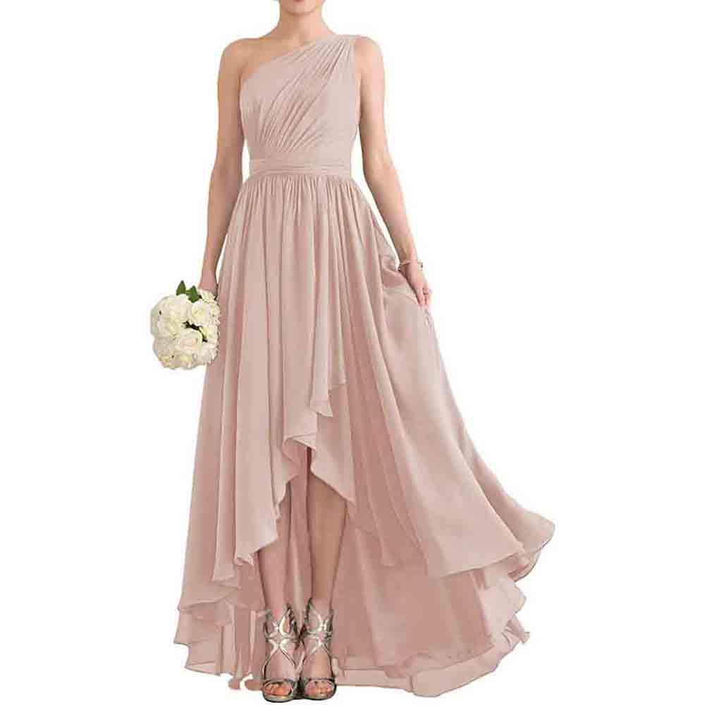 One Shoulder Bridesmaid Dresses High Low Chiffon Evening Formal Gown