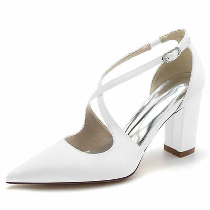 3.35" Crossing Strap Satin Wedding Shoes Prom Heels