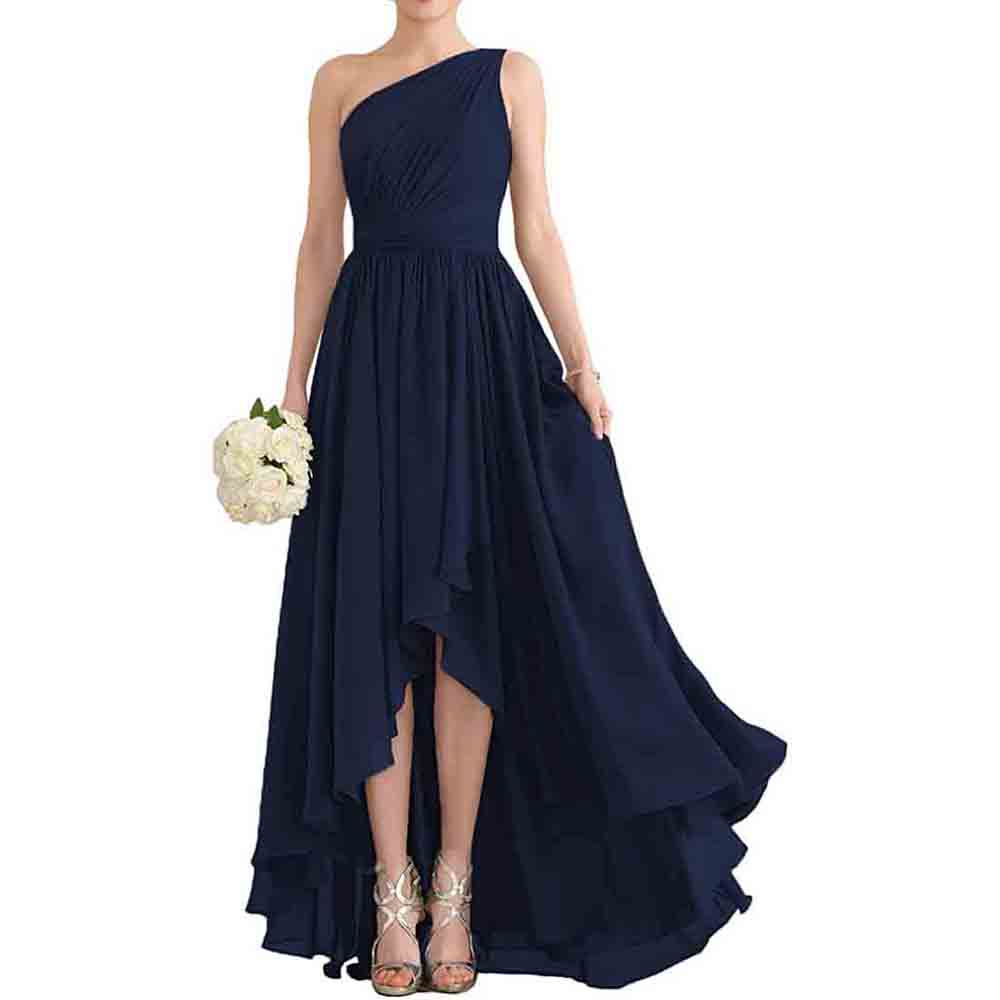 One Shoulder Bridesmaid Dresses High Low Chiffon Evening Formal Gown