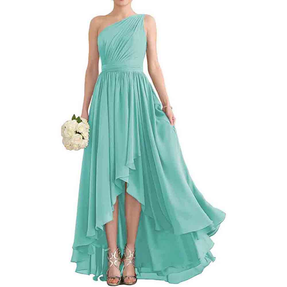 One Shoulder Bridesmaid Dresses High Low Chiffon Evening Formal Gown