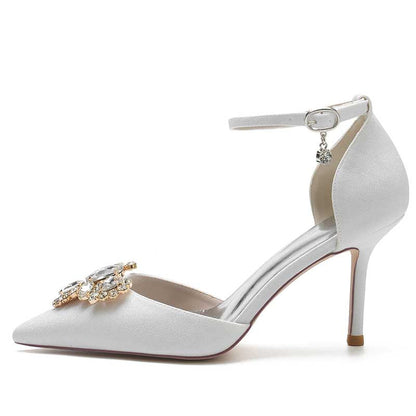 Women's Pointed Toe Rhinestone Pumps Glitter Ankle Strap Wedding Prom Shoes