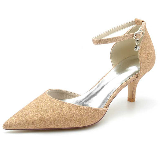 2.36" Pointed Toe Pumps Classic Ankle Stripe Bridal Shoes