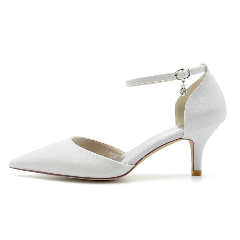 2.36" Pointed Toe Pumps Classic Ankle Stripe Bridal Shoes