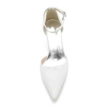 2.36" Pointed Toe Pumps Classic Ankle Stripe Bridal Shoes