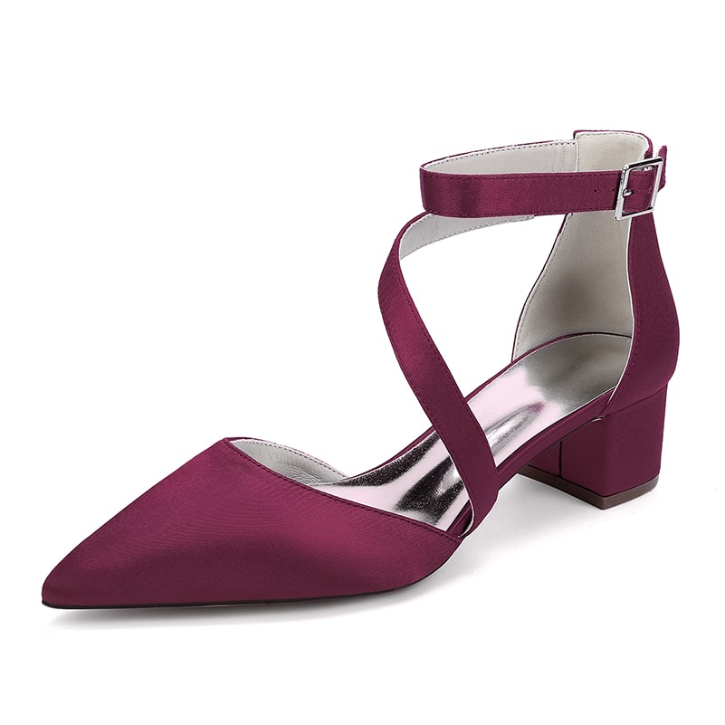 Satin Wedding Shoes Chunky Heel Bridal Heels Crossing Straps Dress Shoes