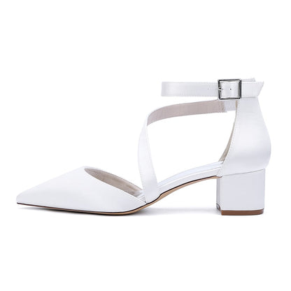 Satin Wedding Shoes Chunky Heel Bridal Heels Crossing Straps Dress Shoes