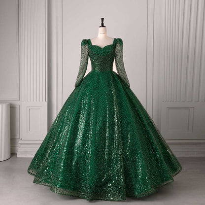 Long Sleeve Sequin Ball Gown Sparkling Dresses