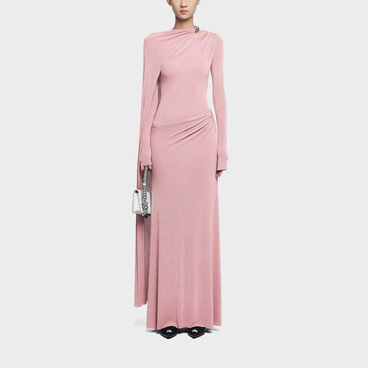 Ruched Maxi Dress With Cape Sleeves Long Evening Dress