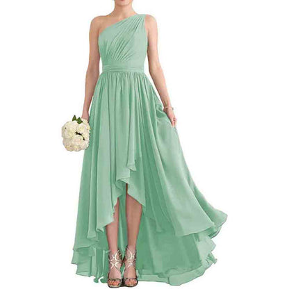 One Shoulder Bridesmaid Dresses High Low Chiffon Evening Formal Gown
