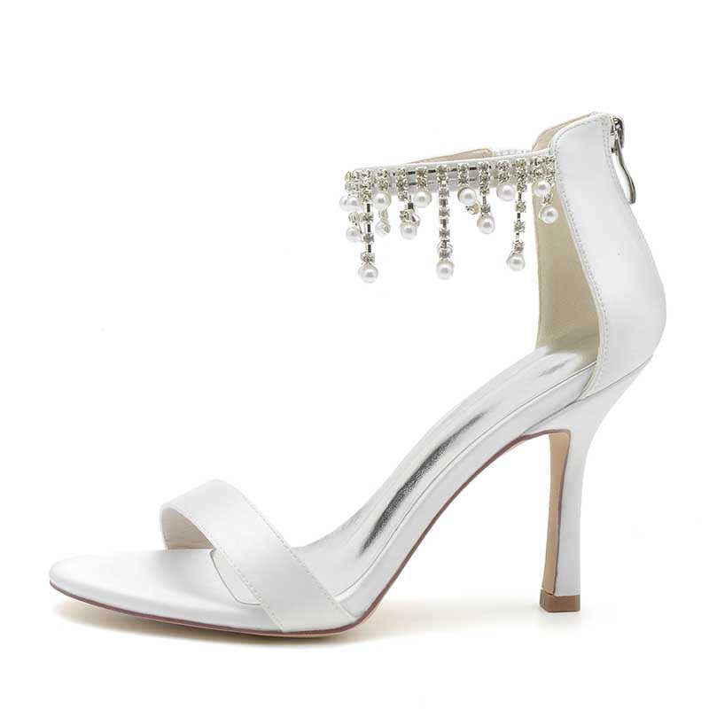 Bridal Heel 3.74" Ankle Strap Open-Toe Crystal Wedding Shoes