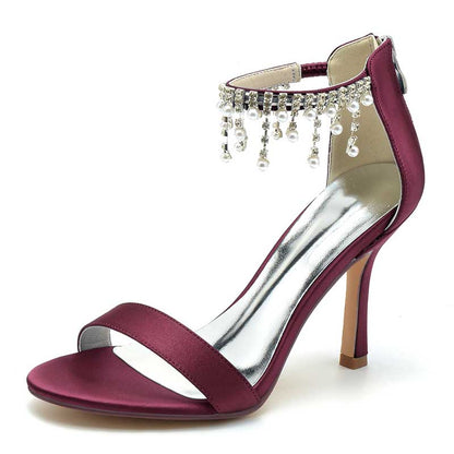 Bridal Heel 3.74" Ankle Strap Open-Toe Crystal Wedding Shoes