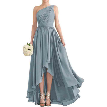 One Shoulder Bridesmaid Dresses High Low Chiffon Evening Formal Gown