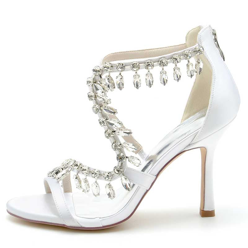 Women Bling Rhinestones Open Toe Wedding Sandals 3.74"