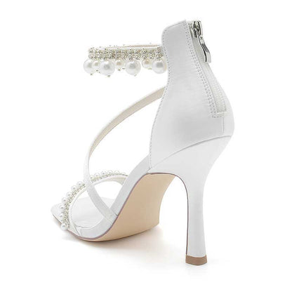Women Back Zipper Bridal Shoes Square-Toe Wedding Sandals 3.74"