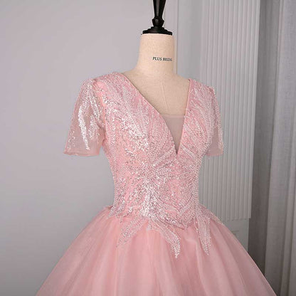 Quinceanera Dress Squin Appliques Short Sleeves Ball Gowns
