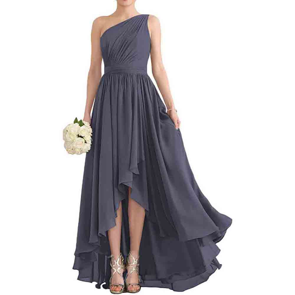 One Shoulder Bridesmaid Dresses High Low Chiffon Evening Formal Gown