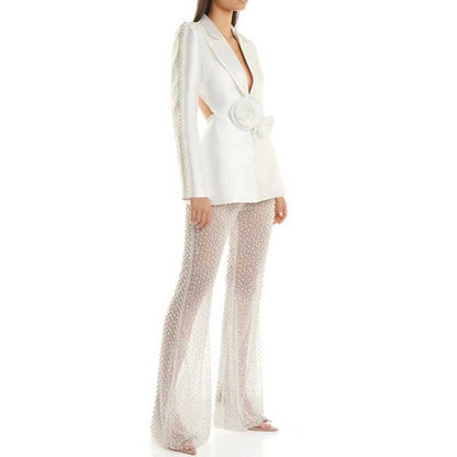 Wedding Suit Flower Pearls Detail Slim Fit Suit