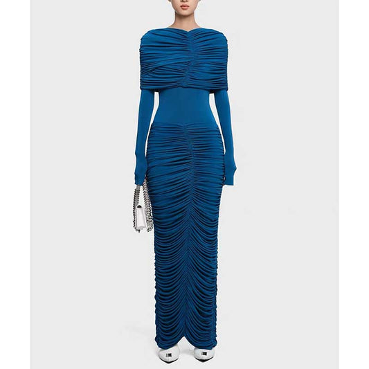 Ruch Draped Shoulder Maxi Dress Long Evening Dresses