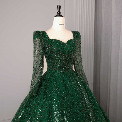 Long Sleeve Sequin Ball Gown Sparkling Dresses