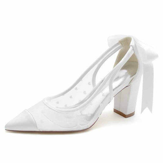 3.35" Lace-Up Back Bridal Shoes Chunky Prom Heels
